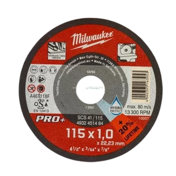 Milwaukee vágókorong fémre 115x1,0x22,2 inox egyenes SC41 PRO+