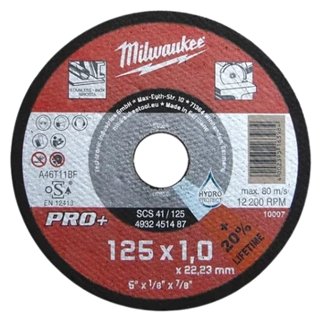 Milwaukee vágókorong fémre 125x1,0x22,2 inox egyenes SC41 PRO+