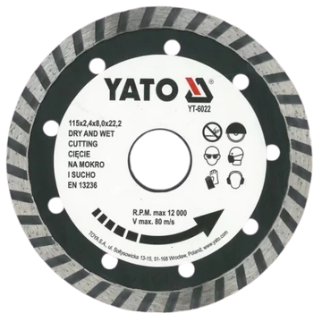 YATO gyémánt vágótárcsa 115x22,2 mm turbó