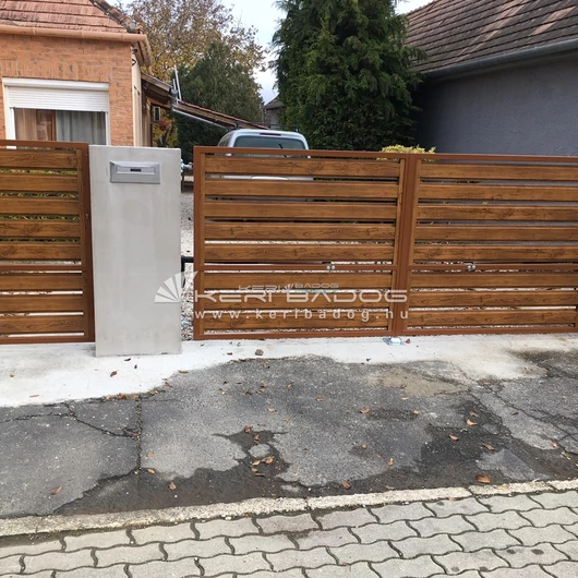 Sötét dió fa hatású gondozásmentes lemez kerítés elem