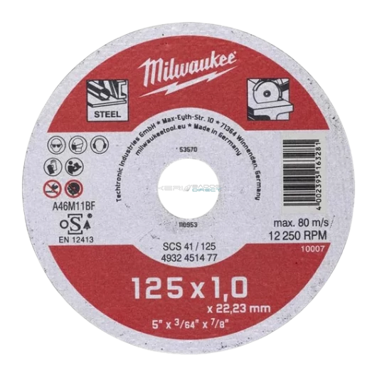 Milwaukee vágókorong fémre 125x1,0x22,2 egyenes SCS 41