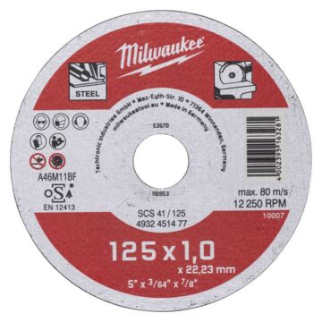 Milwaukee vágókorong fémre 125x1,0x22,2 egyenes SCS 41